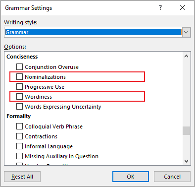 Wordiness and Normalizations in Grammar item Word for Microsoft 365 Wordiness and Normalizations in Grammar item Word 365