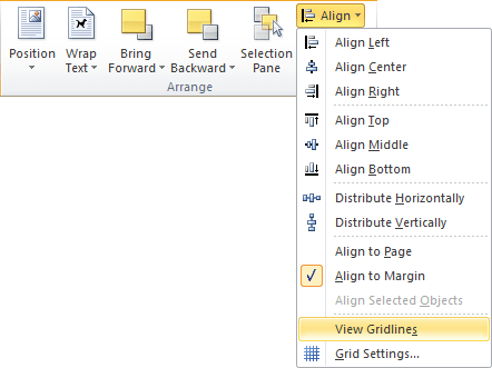 Drawing Tools Align in Word 2010