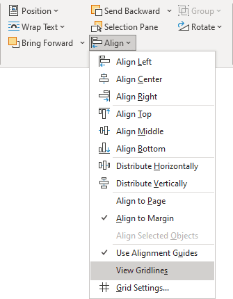 View Gridlines in Word 365