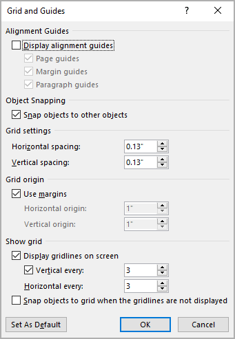 Grid and Guides in Word 365