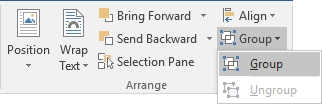 Arrange group in Word 2016