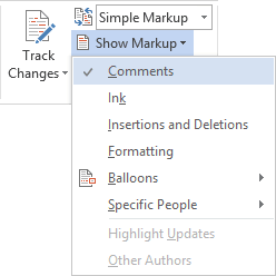 Show Markup in word 2013