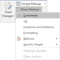Show Markup in word 2016