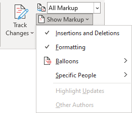 Show Markup in Word 365
