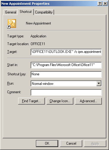 New appointment Outlook 2003