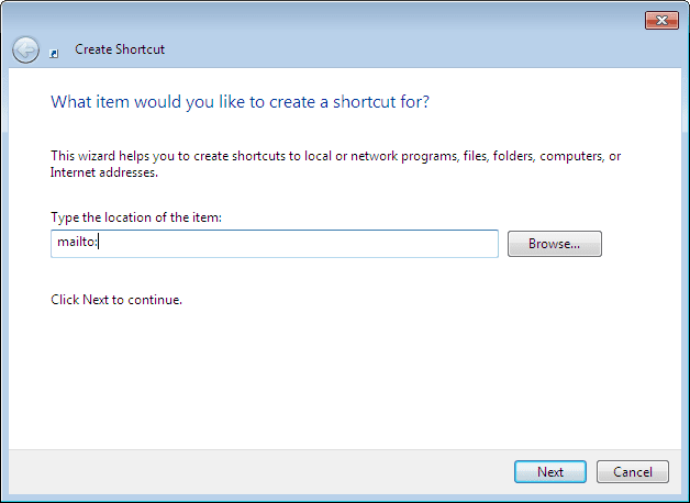 Create Shortcut in Outlook 2010