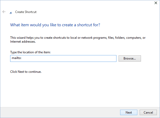 Create Shortcut Windows 10