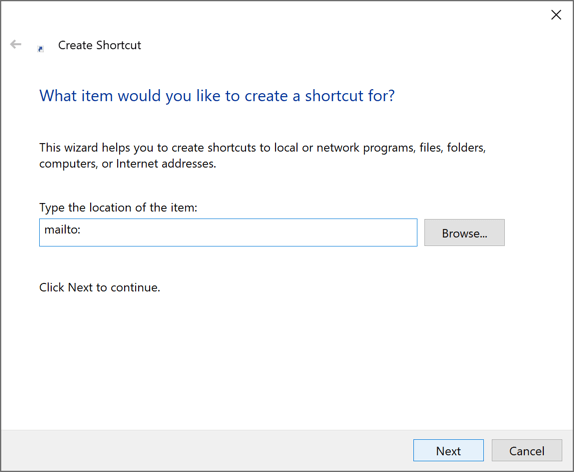 Create Shortcut in Windows 10