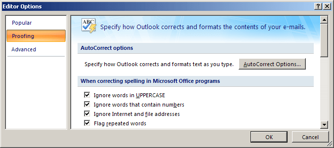 Editor Options in Outlook 2007