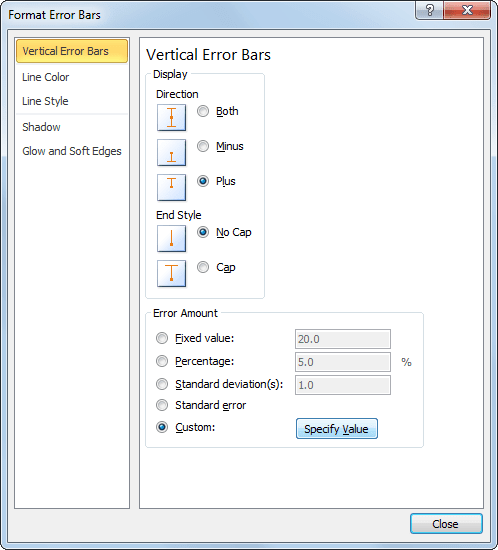 Format Error Bars in Excel 2010