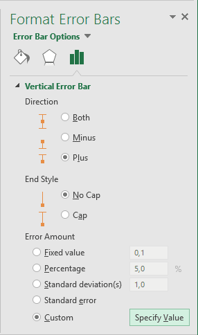 Format Error Bars in Excel 2016