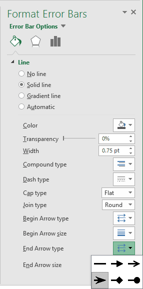 Format Error Bars line in Excel 2016