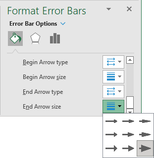 Arrow settings for Error Bars line in Excel 365