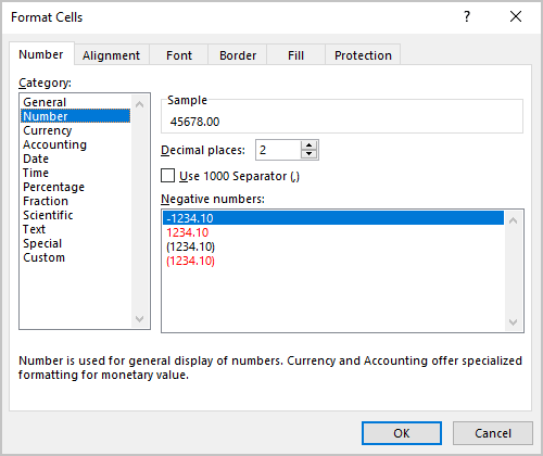 Number formats in Format Cells dialog box Excel 365