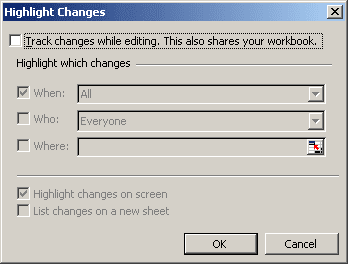 Highlight Changes in Excel 2003