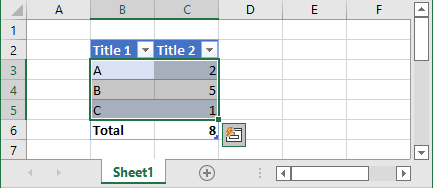 Select the table in Excel 365