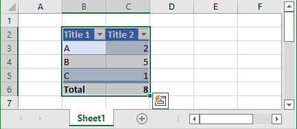 Select the entire table in Excel 365