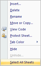 Sheets popup menu in Excel 2007