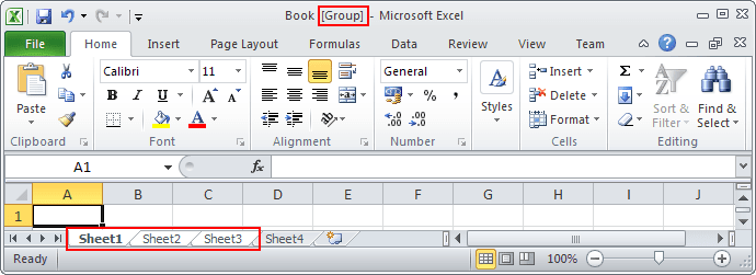 Grouped sheets in Excel 2010