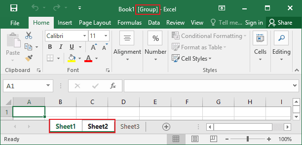 Grouped sheets in Excel 2016