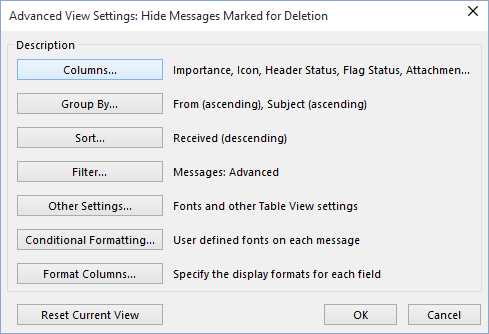 Advanced View Settings in Outlook for Microsoft 365 Advanced View Settings in Outlook 365