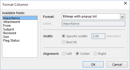 Format Columns in Outlook 2016