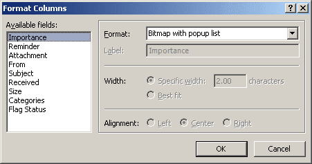 Format Columns in Outlook 2007