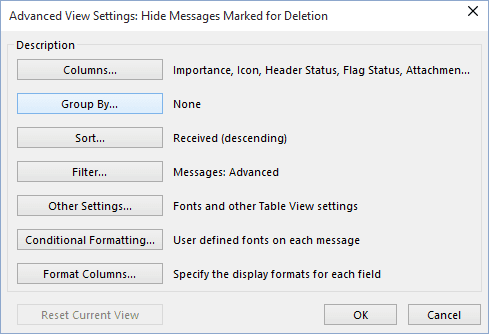 Advanced View Settings in Outlook 365
