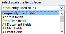 Select Available Fields From in Outlook 2016
