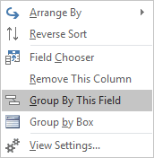 grouping popup menu in Outlook 2016