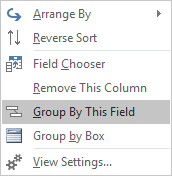 grouping popup menu in Outlook 2016 grouping popup menu in Outlook 2016