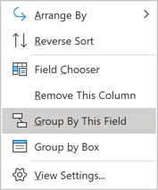 grouping popup menu in Outlook for Microsoft 365 grouping popup menu in Outlook 365