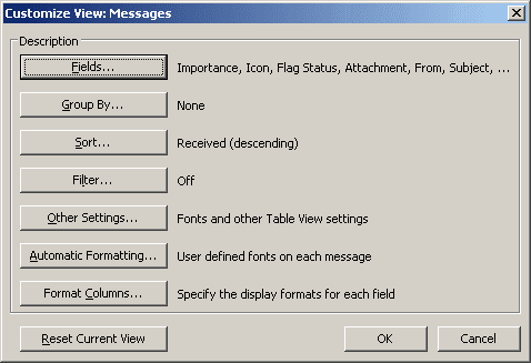 Current view in Outlook 2003