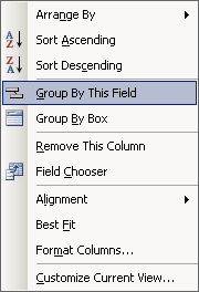 grouping popup menu in Outlook 2003