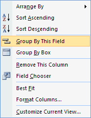grouping popup menu in Outlook 2007