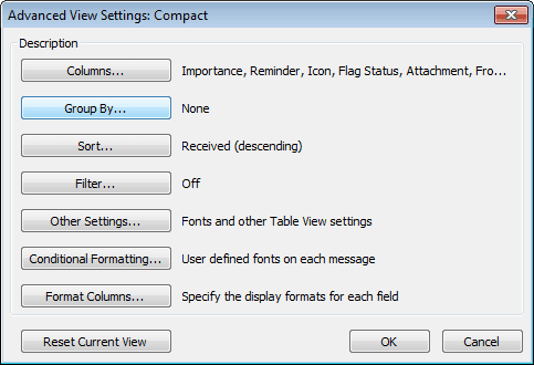 Advanced View Settings in Outlook 2010