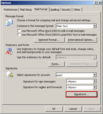 Options in Outlook 2003