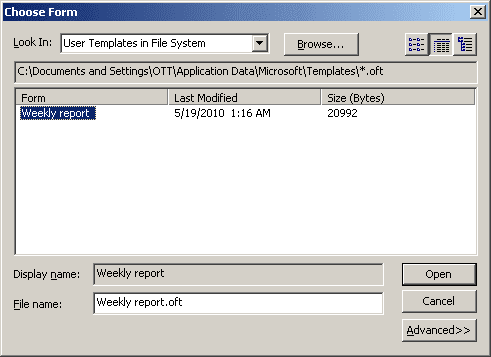 Choose Form in Outlook 2003