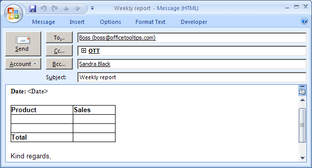 New message in Outlook 2007