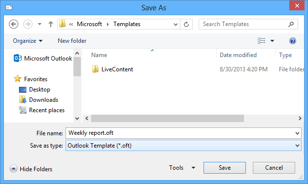 Save As in Outlook 2013
