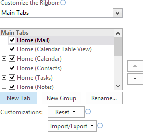 New Tab in Outlook 2016