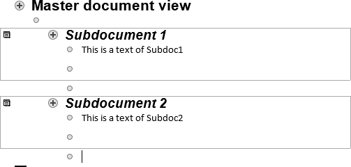 Master Document with subdocuments in Word 2016