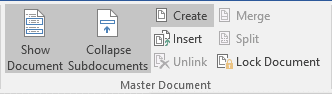 Master Document group in Word 2016