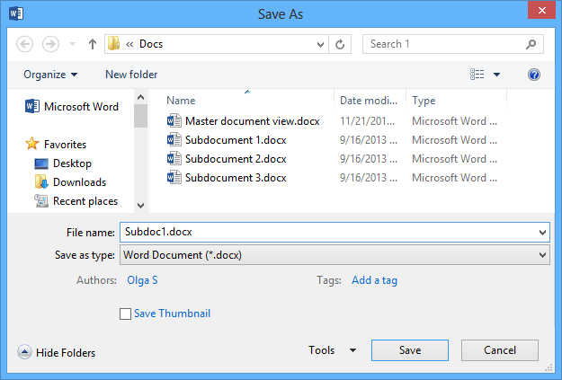 Save As in Word 2013