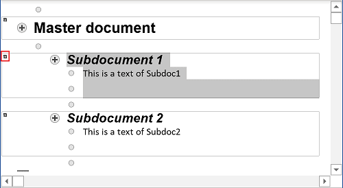Selected subdocument in Word 365