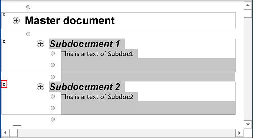 Selected subdocuments in Word 365