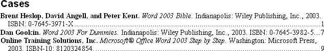 Table of Authorities in Word 2003