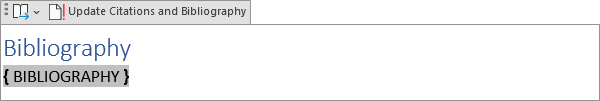 Field of the Bibliography in Word for Microsoft 365 Field of the Bibliography in Word 365