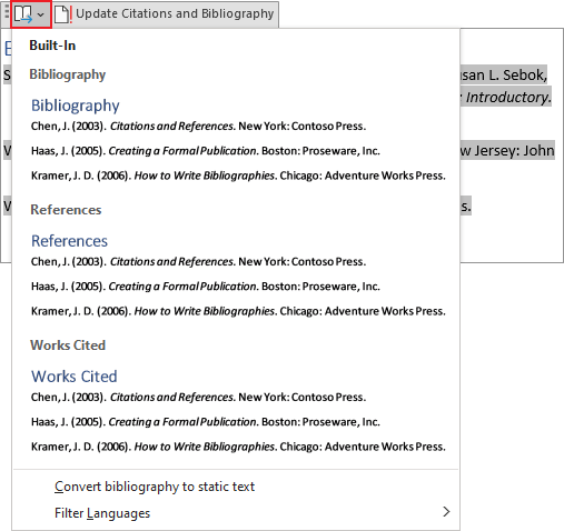 Modify in Bibliography field Word 365