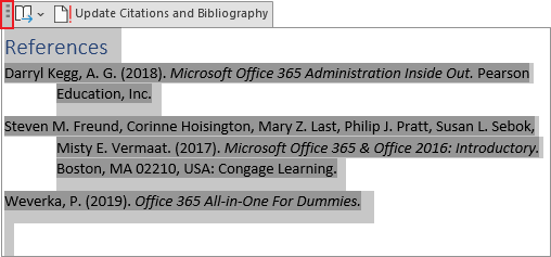 Select the Bibliography in Word for Microsoft 365 Select the Bibliography in Word 365